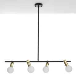 Party lampadario in metallo nero e oro paralumi direzionabili in vetro bianco opaco 94x12 h90 cm