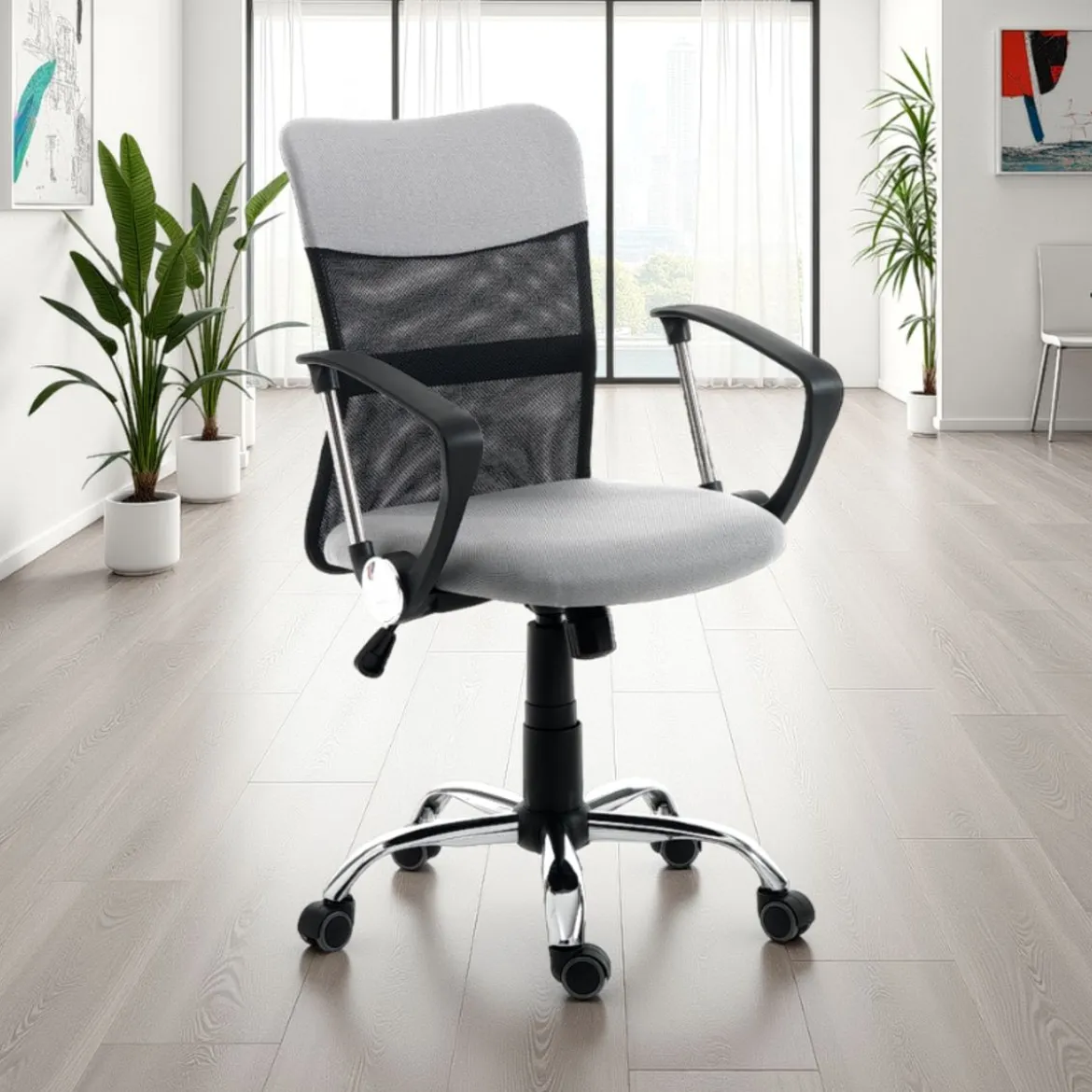 Pasadena sedia da ufficio regolabile e girevole in tessuto colore grigio con ruote 58x57 h90/100 cm