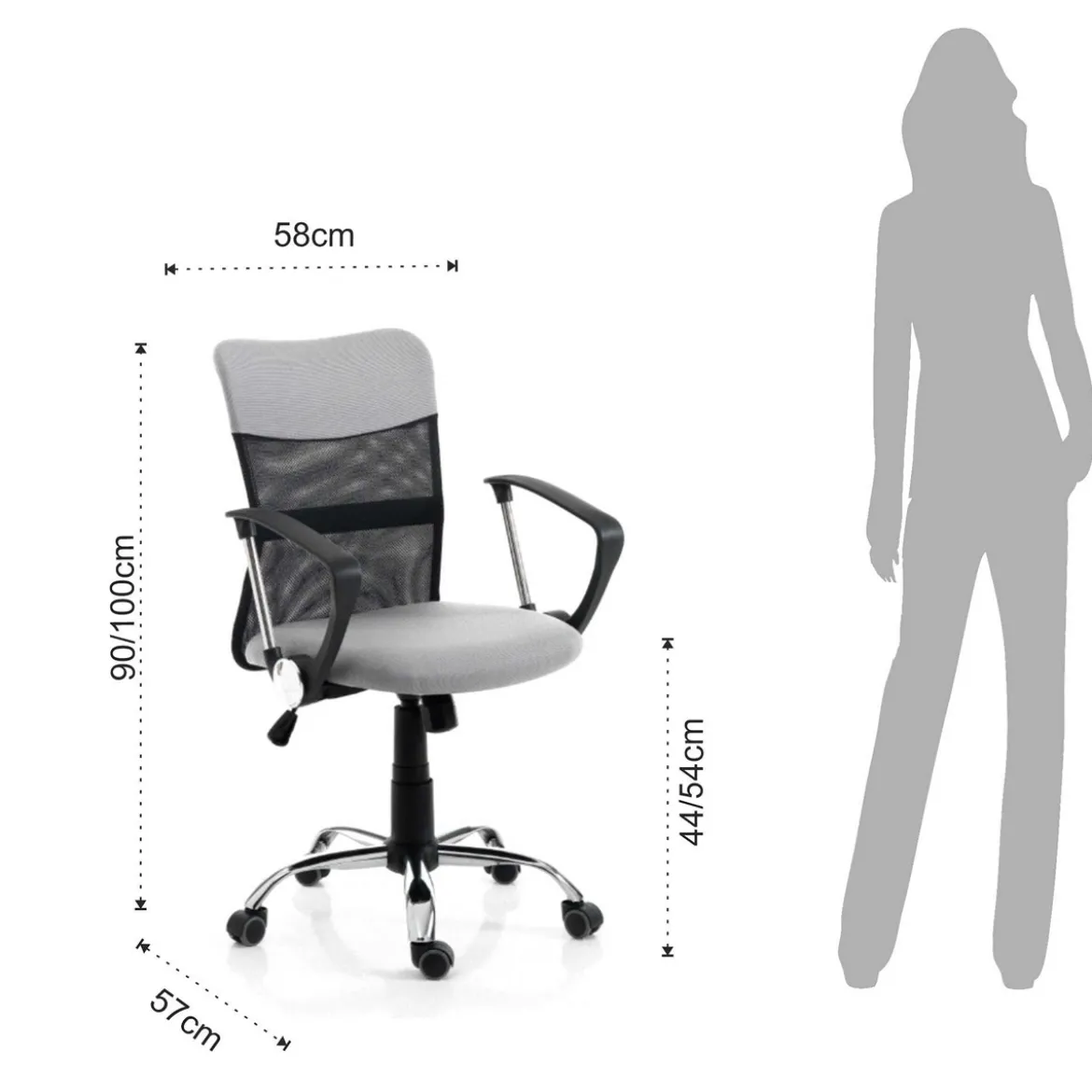 Pasadena sedia da ufficio regolabile e girevole in tessuto colore grigio con ruote 58x57 h90/100 cm
