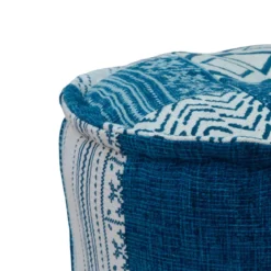 Patty white / blue pouf rotondo kamar 50 in cotone patchwork bianco e blu d50xh30 cm