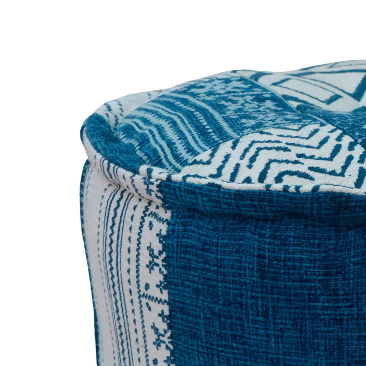 Patty white / blue pouf rotondo kamar 50 in cotone patchwork bianco e blu d50xh30 cm