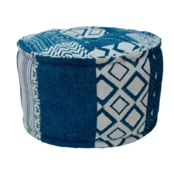 Patty white / blue pouf rotondo kamar 50 in cotone patchwork bianco e blu d50xh30 cm