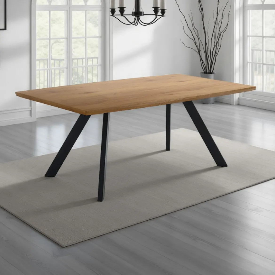Pejo Tavolo fisso in Legno finitura Rovere con gambe in Acciaio Nero Opaco, 160 x 90 x h 76 cm
