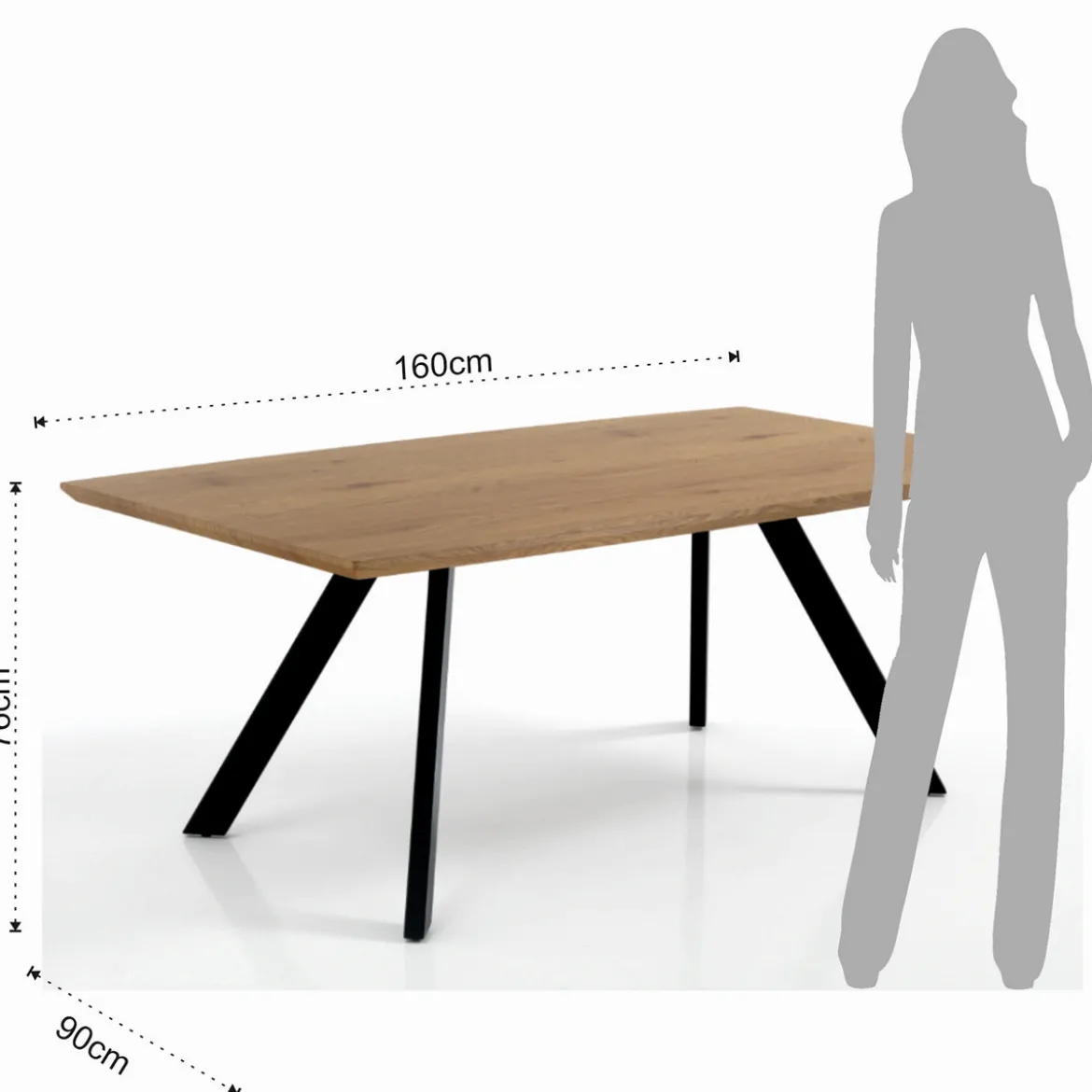 Pejo Tavolo fisso in Legno finitura Rovere con gambe in Acciaio Nero Opaco, 160 x 90 x h 76 cm