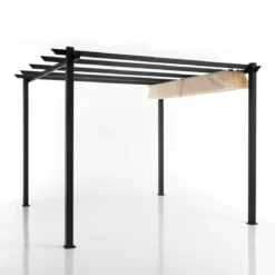 Peschici gazebo in alluminio grigio opaco telo scorrevole ecru 300x300xh225 cm