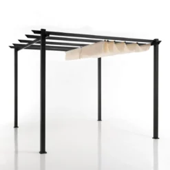 Peschici gazebo in alluminio grigio opaco telo scorrevole ecru 300x300xh225 cm