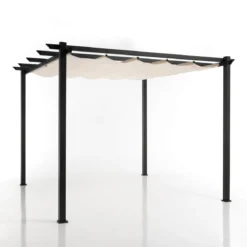 Peschici gazebo in alluminio grigio opaco telo scorrevole ecru 300x300xh225 cm
