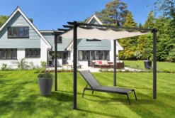 Peschici gazebo in alluminio grigio opaco telo scorrevole ecru 300x300xh225 cm