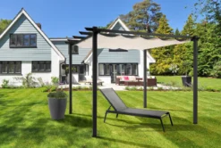 Peschici gazebo in alluminio grigio opaco telo scorrevole ecru 300x300xh225 cm