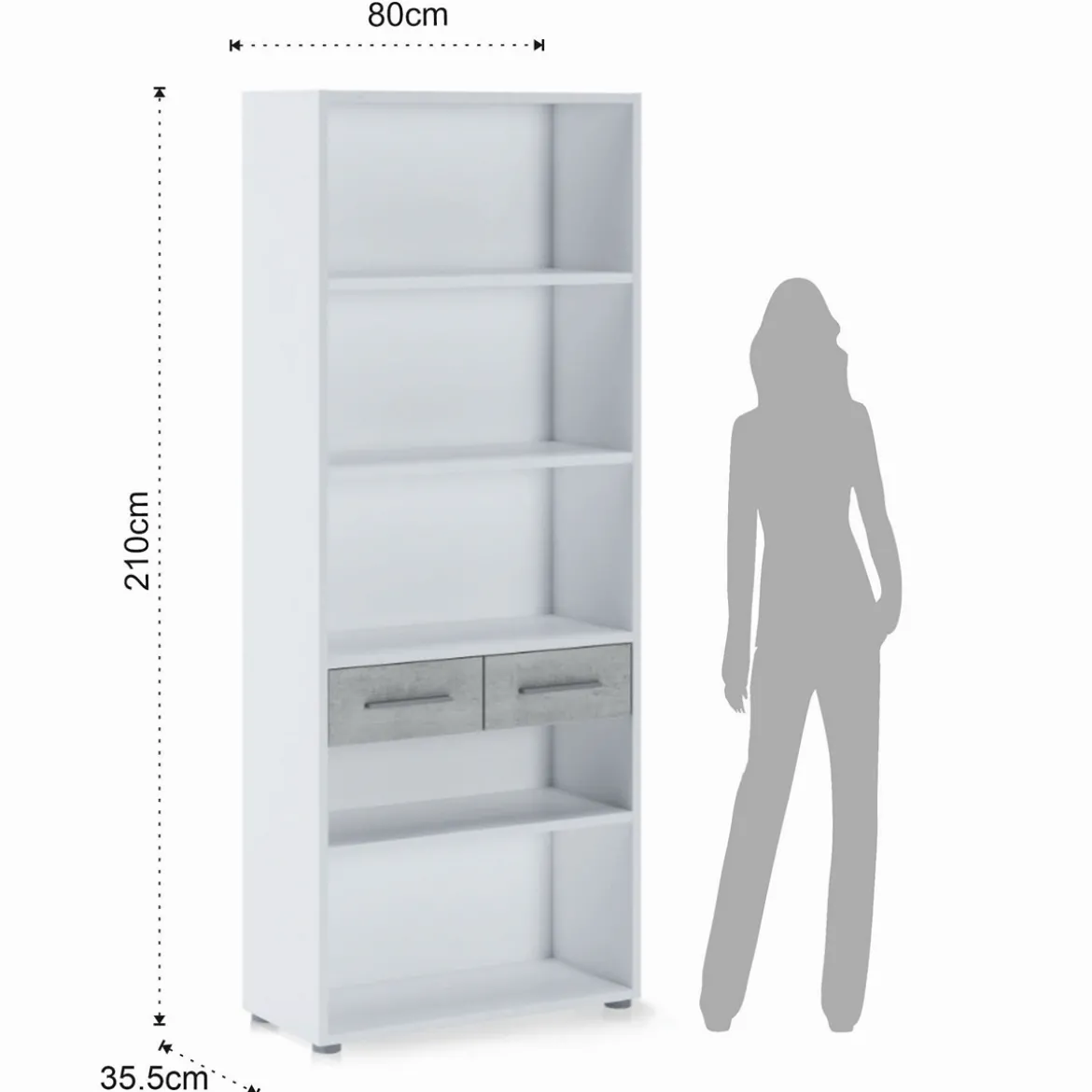 Pier big libreria alta finitura larice bianco e frontali cemento 80x35.5xh201 cm