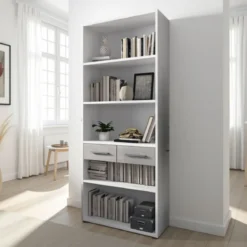 Pier big libreria alta finitura larice bianco e frontali cemento 80x35.5xh201 cm