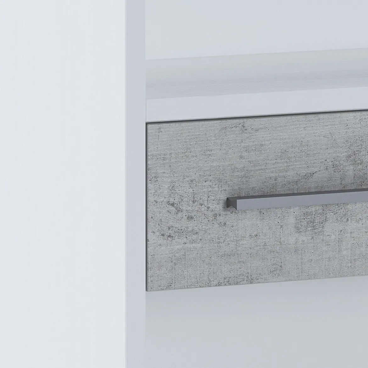 Pier small libreria bassa finitura larice bianco e frontali cemento 80x35.5xh123 cm