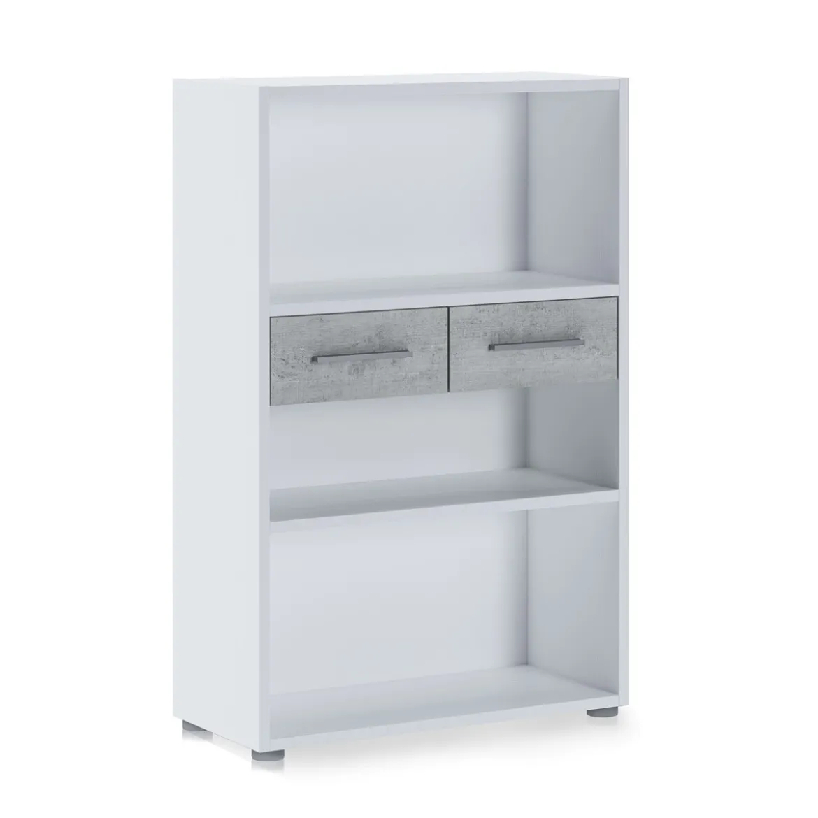 Pier small libreria bassa finitura larice bianco e frontali cemento 80x35.5xh123 cm
