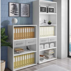 Pier small libreria bassa finitura larice bianco e frontali cemento 80x35.5xh123 cm