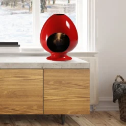 Pigna red camino a bioetanolo in ceramica realizzato a mano non necessita di canna fumaria cm. h50 d35 made in italy