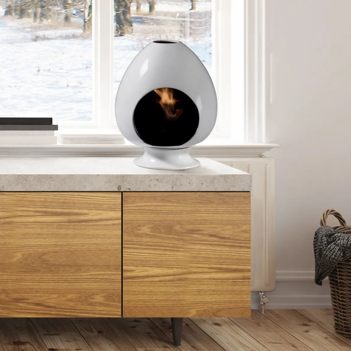 Pigna white camino a bioetanolo in ceramica realizzato a mano non necessita di canna fumaria cm. h50 d35 made in italy