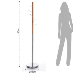Pin appendiabiti in acciaio cromato legno massello rovere e acrilico trasparente h180xd33 cm