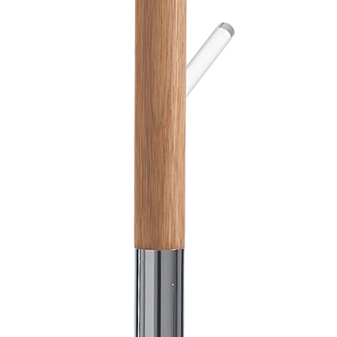 Pin appendiabiti in acciaio cromato legno massello rovere e acrilico trasparente h180xd33 cm