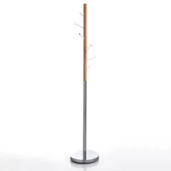 Pin appendiabiti in acciaio cromato legno massello rovere e acrilico trasparente h180xd33 cm