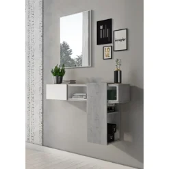 Play cement mobile ingresso bianco opaco e cemento con specchio 100x31.2xh75 cm