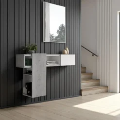 Play cement mobile ingresso bianco opaco e cemento con specchio 100x31.2xh75 cm