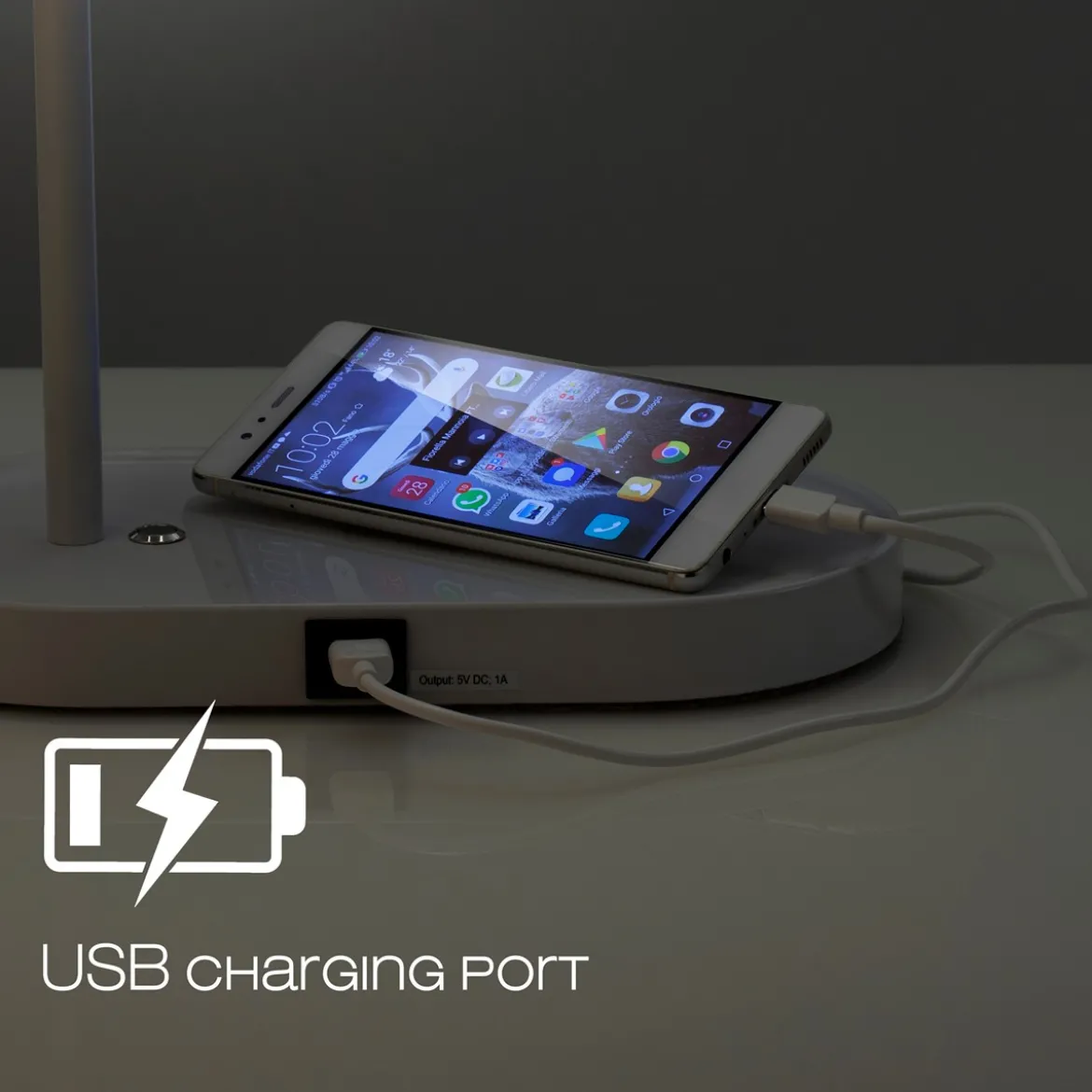 Pogo gigo lampada da tavolo in acciaio bianco opaco accensione touch con presa usb 26x14 h33 cm