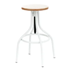 Pojo sgabello regolabile a vite legno finitura rovere e metallo bianco lucido 45x45xh63-83 cm