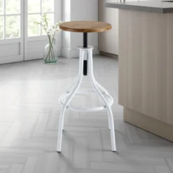 Pojo sgabello regolabile a vite legno finitura rovere e metallo bianco lucido 45x45xh63-83 cm