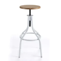 Pojo sgabello regolabile a vite legno finitura rovere e metallo bianco lucido 45x45xh63-83 cm