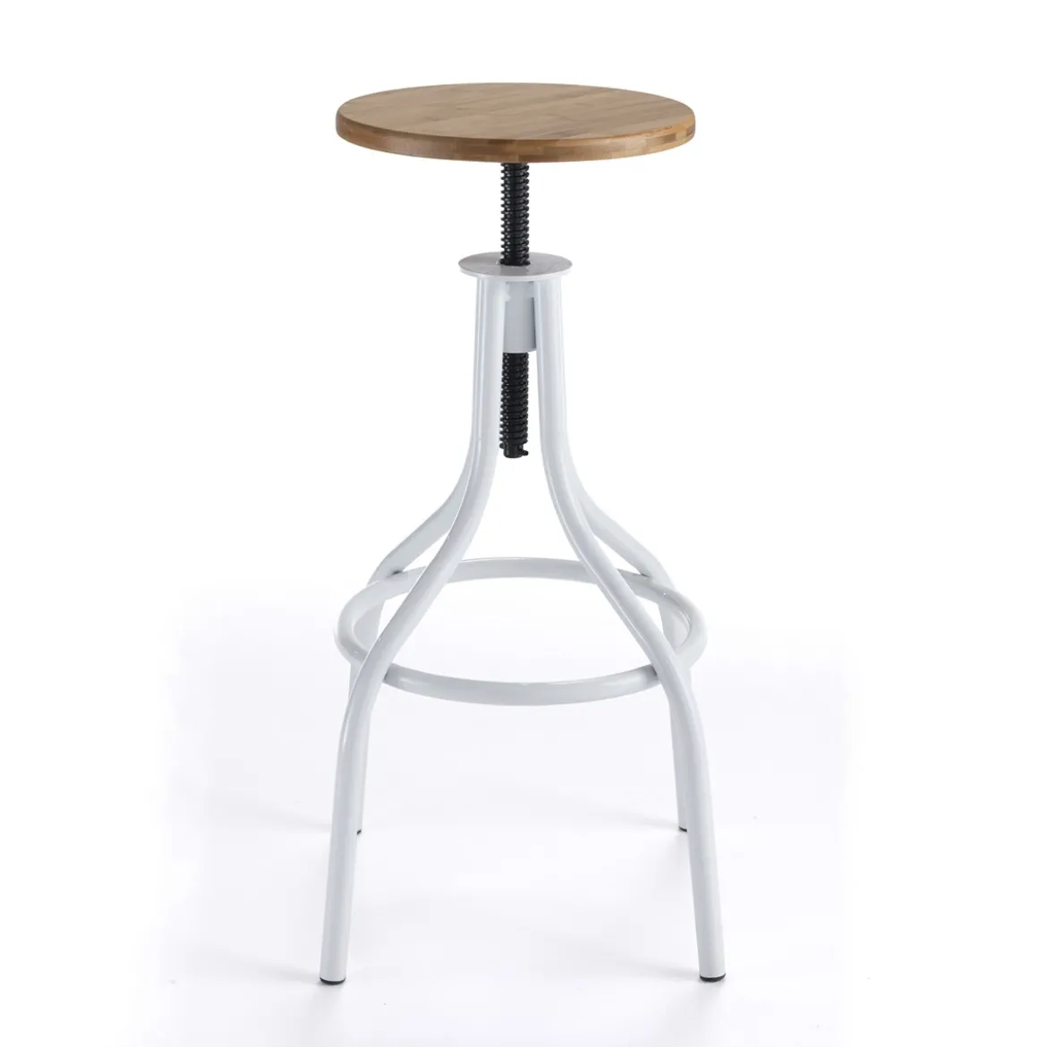 Pojo sgabello regolabile a vite legno finitura rovere e metallo bianco lucido 45x45xh63-83 cm