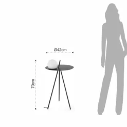 Polo lampada / tavolino / comodino acciaio nero opaco con lampada in vetro integrata d42xh70 cm