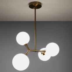 Poodle lampadario in acciaio ottone opaco e vetro bianco opaco 40x32xh65 cm