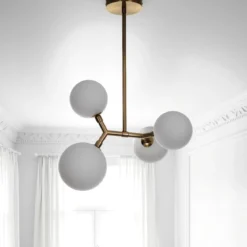 Poodle lampadario in acciaio ottone opaco e vetro bianco opaco 40x32xh65 cm