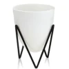 Poppy small vaso autoinnaffiante per esterno e interno ninfa small bianco opaco e acciaio nero opaco d11.5xh13 cm