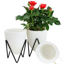 Poppy small vaso autoinnaffiante per esterno e interno ninfa small bianco opaco e acciaio nero opaco d11.5xh13 cm