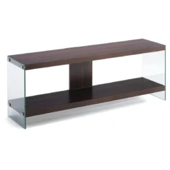 Porta TV NANCY DARK WOOD vetro temperato ripiani legno MDF noce scuro H45 L120 P29,5