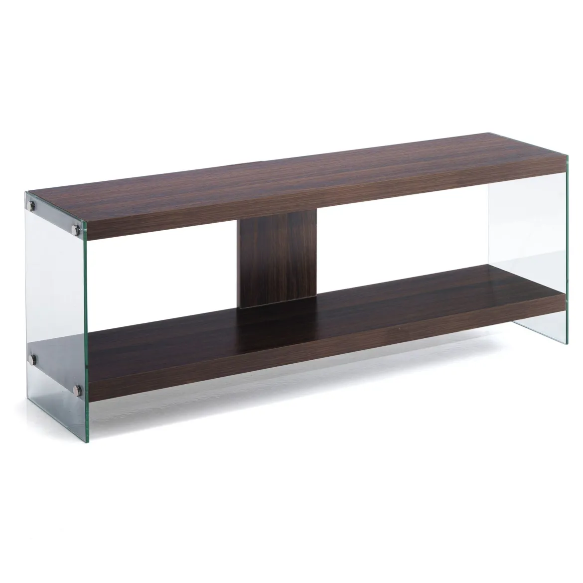 Porta TV NANCY DARK WOOD vetro temperato ripiani legno MDF noce scuro H45 L120 P29,5