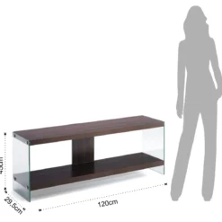Porta TV NANCY DARK WOOD vetro temperato ripiani legno MDF noce scuro H45 L120 P29,5