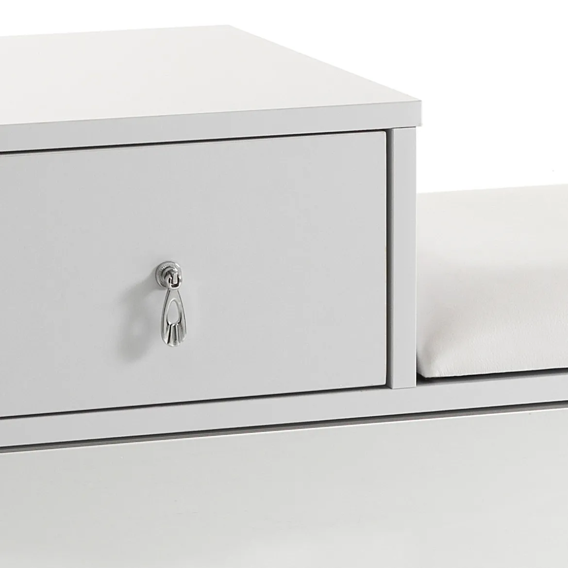 Pratiko-a scarpiera / panca in mdf laccata bianco opaco 2 ante a specchio e 1 cassetto 90x34xh85 cm