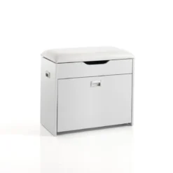 Pratiko-b scarpiera / panca in mdf laccata bianco opaco 1 anta e 1 vano contenitore 60x30xh55 cm