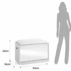 Pratiko-c scarpiera / panca in mdf finitura bianco opaco cuscino in pelle sintetica bianco anta a specchio cm h44 l63 p34