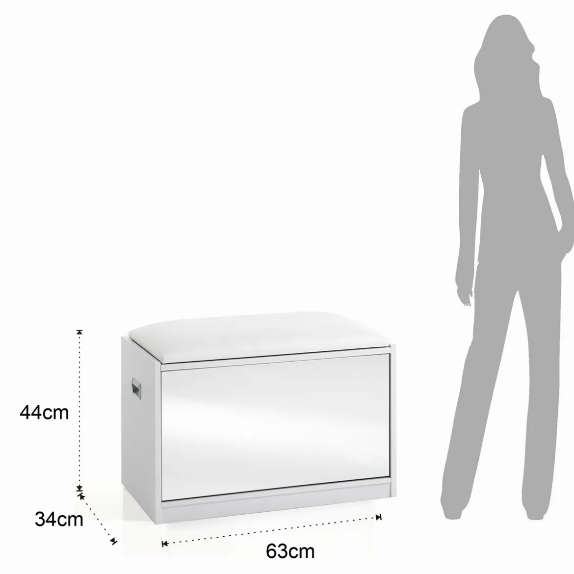 Pratiko-c scarpiera / panca in mdf finitura bianco opaco cuscino in pelle sintetica bianco anta a specchio cm h44 l63 p34