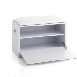 Pratiko-c scarpiera / panca in mdf finitura bianco opaco cuscino in pelle sintetica bianco anta a specchio cm h44 l63 p34