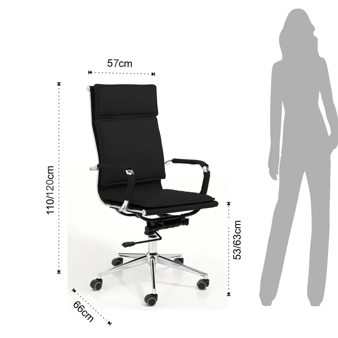 Premier black sedia da ufficio regolabile e girevole in pelle sintetica nera con ruote 57x66 h110/120 cm