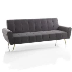 Premier divano letto braccioli con tasche tessuto microfibra grigio scuro