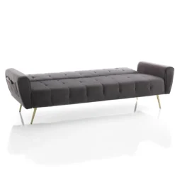 Premier divano letto braccioli con tasche tessuto microfibra grigio scuro