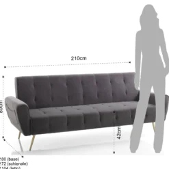 Premier divano letto braccioli con tasche tessuto microfibra grigio scuro