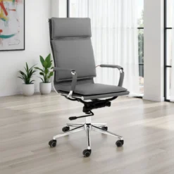 Premier grey poltrona da ufficio regolabile e girevole in pelle sintetica grigia con ruote 57x66 h110/120 cm