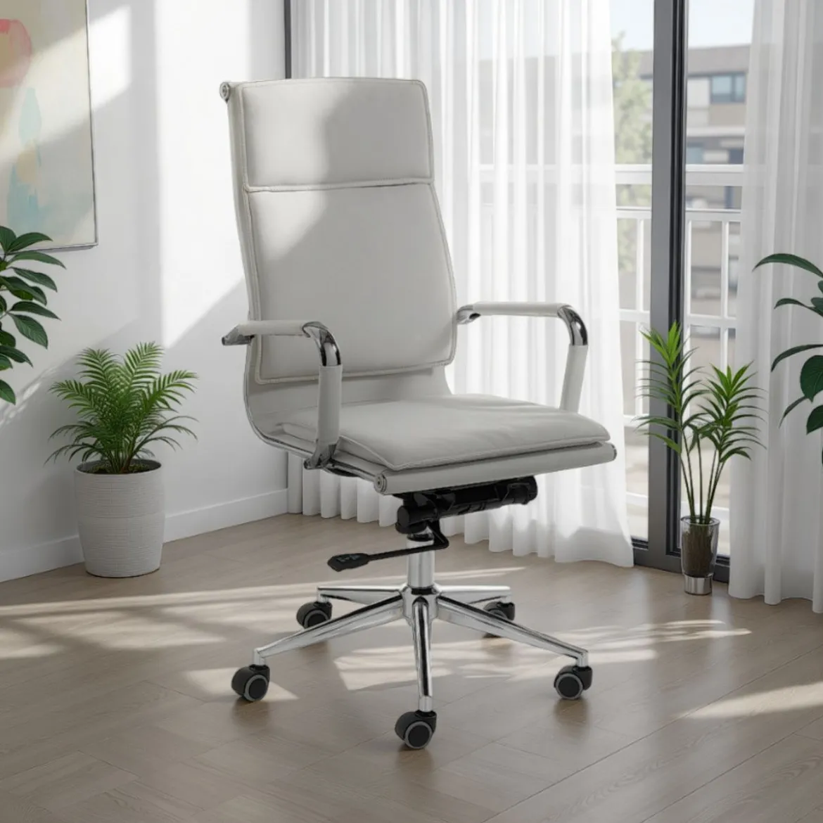 Premier white sedia da ufficio regolabile e girevole in pelle sintetica bianca con ruote 57x66 h110/120 cm