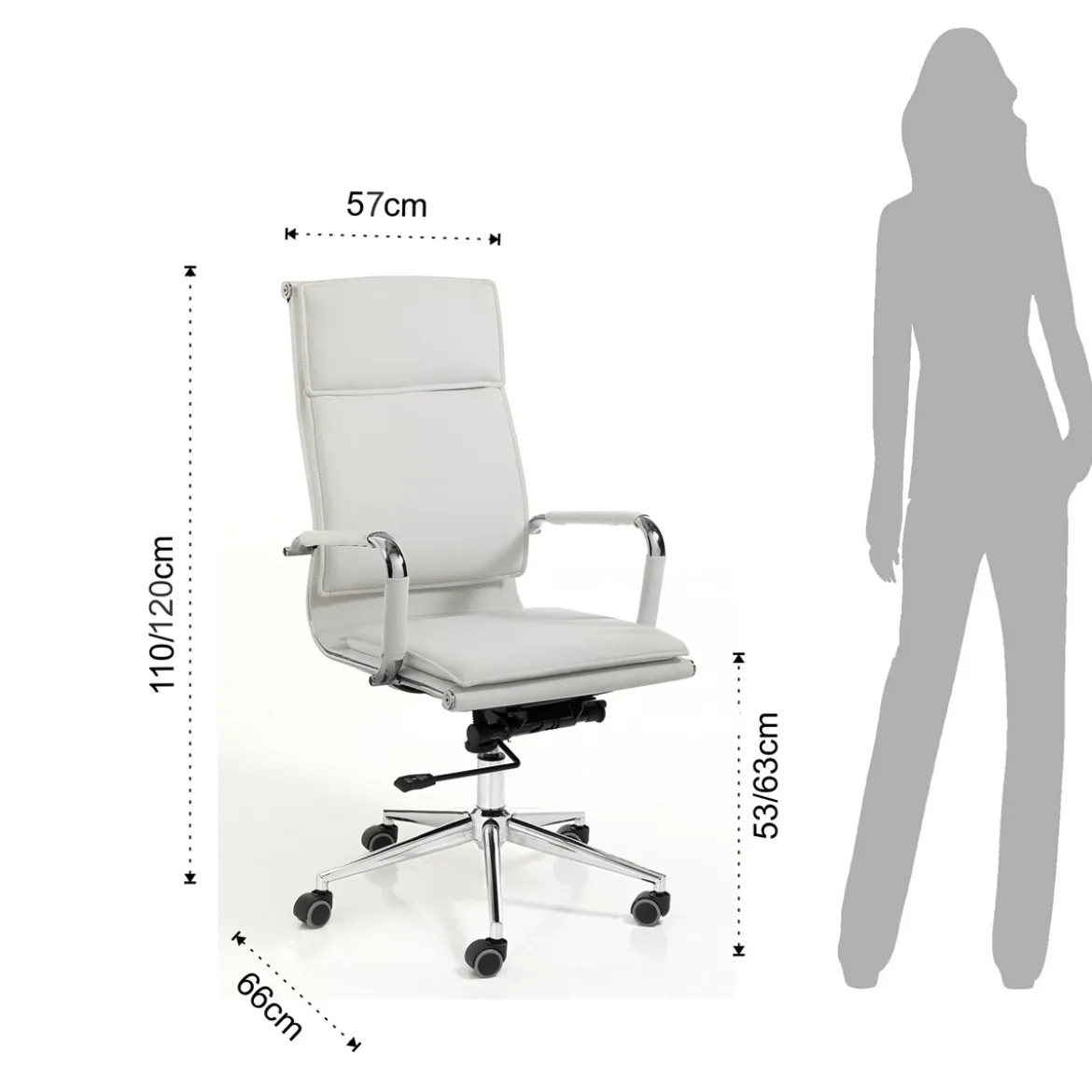 Premier white sedia da ufficio regolabile e girevole in pelle sintetica bianca con ruote 57x66 h110/120 cm